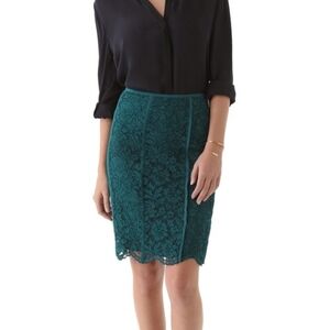 TORY BURCH Everett Skirt in Winter Teal Lace Pencil Skirt 6